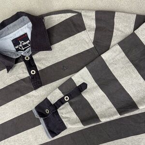 Mat De Misaine Rugby Polo Shirt Mens XL Gray Stripe Long Sleeve Skater Preppy